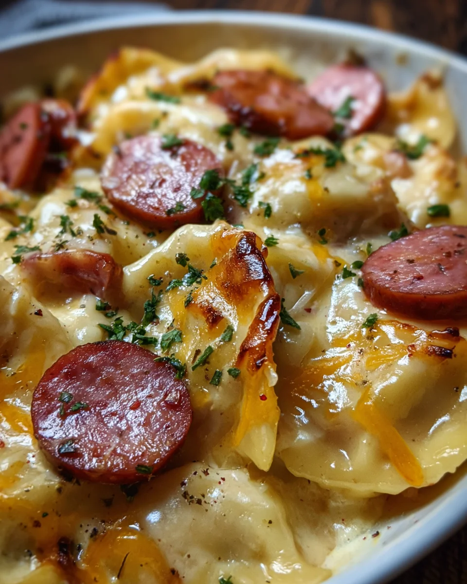 Crockpot Pierogi Casserole with Kielbasa