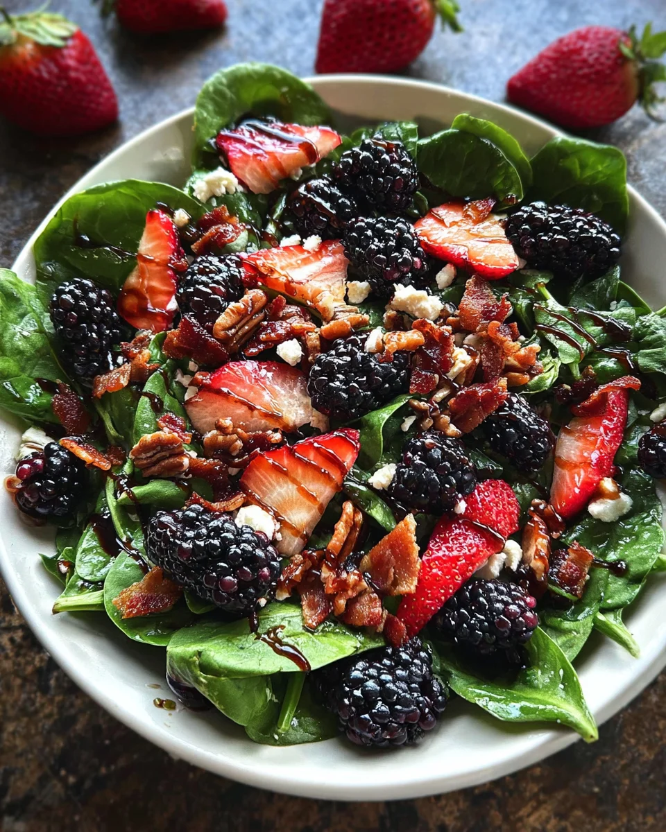 Berry Spinach Salad With Pecans, Feta, And Balsamic Glaze Berry