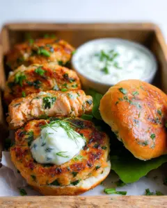 Fresh Salmon Burgers with Tzatziki Dressing
