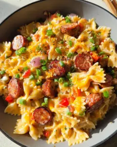 One Pan Cheesy Smoked Sausage & Pasta