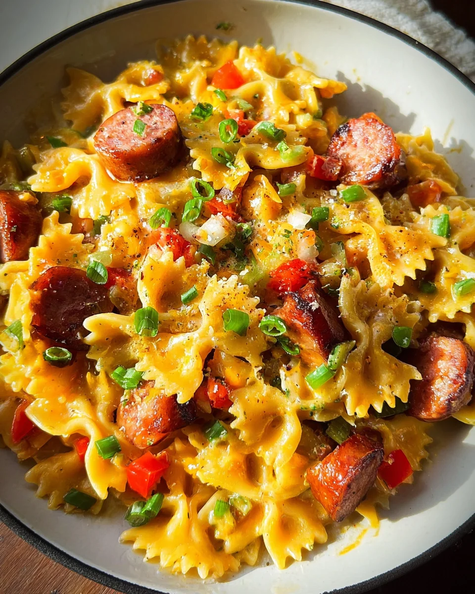 One Pan Cheesy Smoked Sausage & Pasta One