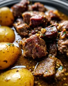 Slow Cooker Garlic Butter Beef Bites & Potatoes