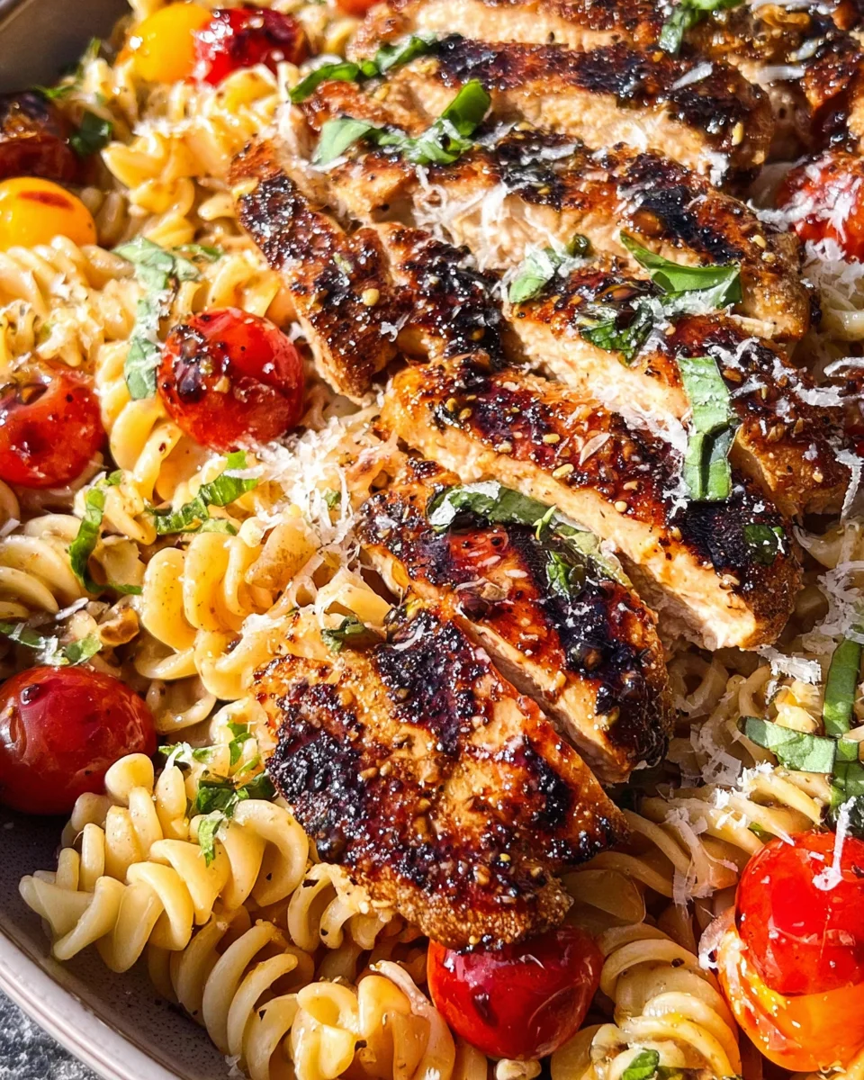 Tomato Basil Pasta with Balsamic Grilled Chicken Tomato Basil Pasta with Balsamic Grilled Chicken